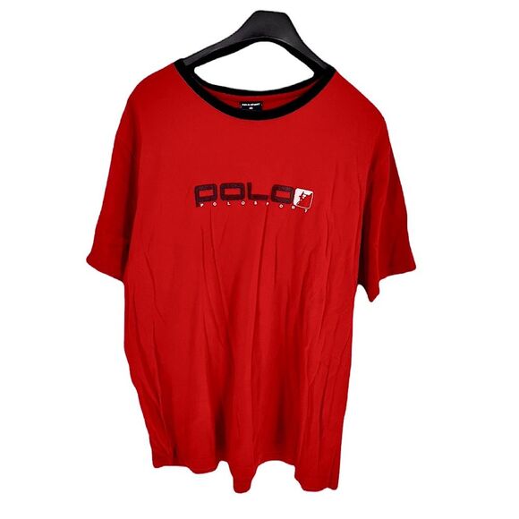 Vintage Y2K Hip Hop Oversized Red Polo Thick Cotton Polo sport T-Shirt Size XXL - Picture 6 of 6